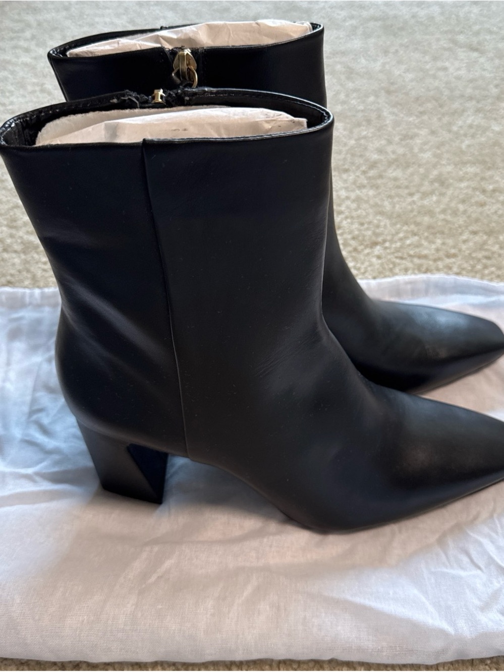 Zara Black Leather Pointed Toe Ankle Boots